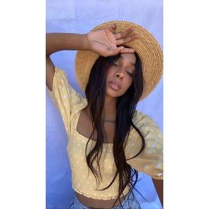 Forever 21 Pale Yellow Polka Dot Puff Sleeve Top